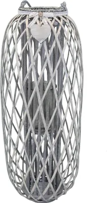 Immagine prodotto di Lanterna da esterno in vimini e portacandela in vetro con nastrino in pizzo Vimini Selection - Gray