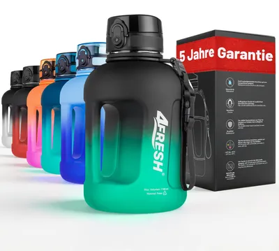 Produktbild von 4FRESH Trinkflasche 2300 ml aus Tritan – BPA-freie Gallon Wasserflasche mit 1-Klick-Öffnung, Skala & Trageschlaufe
