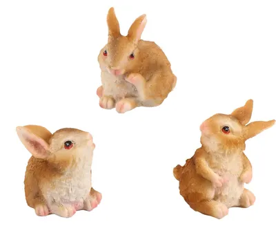 Zdjęcie produktu dla Elzusha - Zestaw 3 miniaturowych królików żywicznych do dekoracji ogrodu