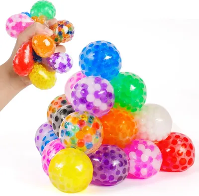 Productafbeelding van Kralen stress- en squishy knijpballen - Set van 24 - Sensorisch fidget-Speelgoed voor volwassenen - Stressverlichting