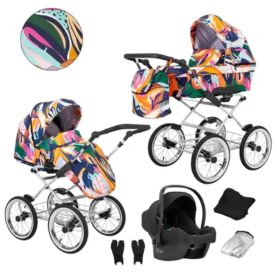 Produktbild von Kunert Romantic 3-in-1 Kombikinderwagen Bunt mit Babyschale, Silber-Rahmen