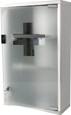 Produktbild von XMTECH Medizinschrank Arzneischrank abschließbar Medikamentenschrank, Erste Hilfe Schrank aus Edelstahl, Glastür mit Schloss,Erste-Hilfe-Schrank Hausapotheke 3 Fächer, 50 x 30 x 12 cm