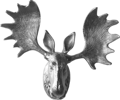 Produktbild von Deko Geweih Elchkopf 'silber' (Größe: M) - Wandfigur, Metall Wanddeko, Elchgeweih, Elchkopf, Geweih und Skulptur Elch Dekogeweih Geschenk