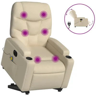 Produktbild von vidaXL Elektrischer Massagesessel mit Aufstehhilfe Creme Stoff