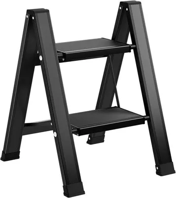 Productafbeelding van Famanu opklapbare ladder met 2 treden - Lichtgewicht aluminium vouwladder - Zwart