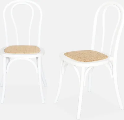 Immagine prodotto di Set 2 sedie vintage in legno e rattan, Bianco