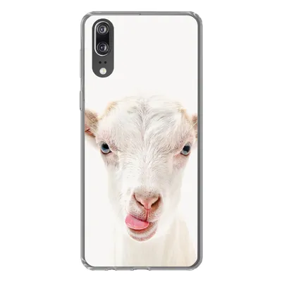 Produktbild von MuchoWow® Handyhülle Schutzhülle Hülle für Huawei P20 Ziege - Porträt - Junge - Mädchen - Kinder - Weiß Silikon Softcase Handy Hülle - Hardcover