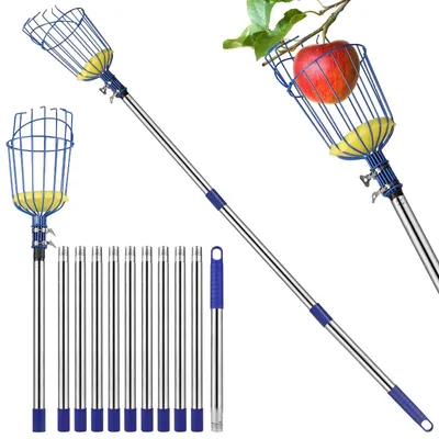 Obrázek produktu pro Sběrač ovoce 4,2 m - teleskopická rukojeť - nerezová tyč - koš s pěnovým výplní - průměr 16 cm - vysoká ochrana plodů - pomocník při sklizni