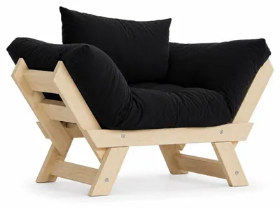 Image de Fauteuil de jardin en bois de pin et lin naturel et noir - L 108 à 140 × P 75 cm - Imperméable