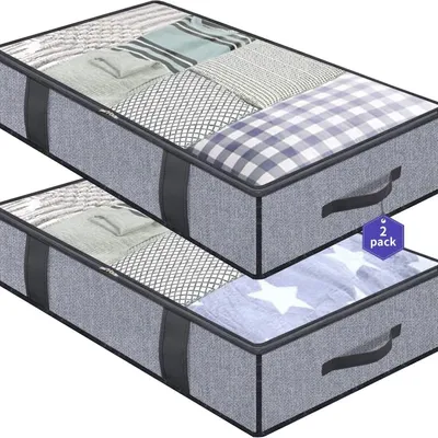 Produktbild von 2 Stš¹ck Premium Unterbettkommode mit Sichtfenster, Unterbett-Aufbewahrungstasche Kleideraufbewahrung, Decken Organisator Lagerbeh?lter, 4 Haltegriffen, 100x50x15cm,