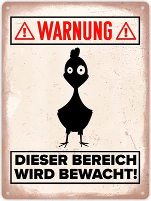 Produktbild von Warnung Bereich wird bewacht Metallschild XL in 21x28 cm mit Huhn Silhouette