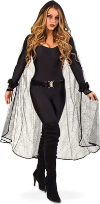 Produktbild von Spinnencape Spinnen Umhang mit Kapuze Schwarz Gr. XL Halloween Karneval Fasching