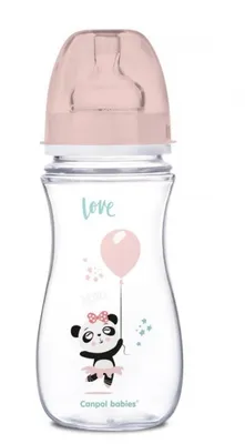 Produktbild von Canpol Babies Weithalsflasche, Exotische Tiere, 240 ml - rosa