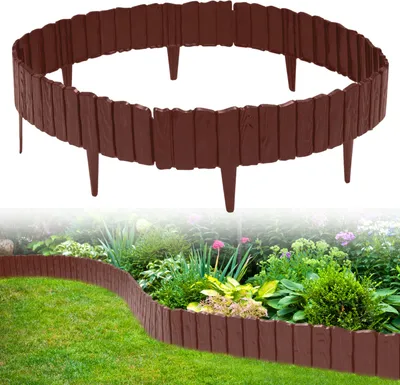 Produktbild von Faziango 4 Stück Rasenkante Holzoptik Beeteinfassung Beetzaun Beetumrandung Kunststoff für Garten, Wiese 2,3m Braun