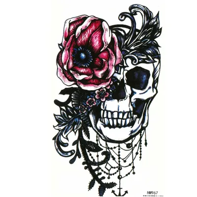 Produktbild von Temporäres Tattoo Totenkopf Rosen Design Temporary Klebetattoo Körperkunst