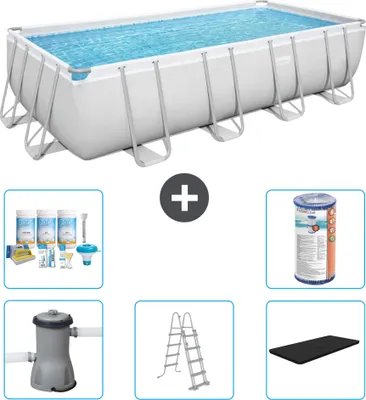 Produktbild von Bestway Rechteckiges Power Steel-Schwimmbecken – 488 x 244 x 122 – Grau, inklusive Pumpe – Leiter – Abdeckung Wartungspaket - Filter