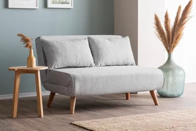 Produktbild von Hanah Home, Folde 2-Seater - Teddy Fabric - Grey, 2-Sitzer-Schlafsofa, 100 % METALL, Grau, 120 x 180 cm