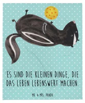Produktbild von Mr. & Mrs. Panda Tagesdecke Stinktier Ball - Türkis Pastell - Geschenk, Wildtier, Skunk, Weisheit, Kuscheldecke, Stinker, Raubtier, Sofadecke, Couchdecke, Plaid