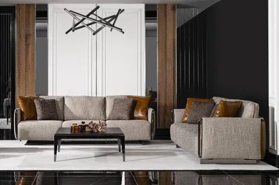 Produktbild von Wohnzimmer Set aus Holz und Textil in Grau und Braun modern