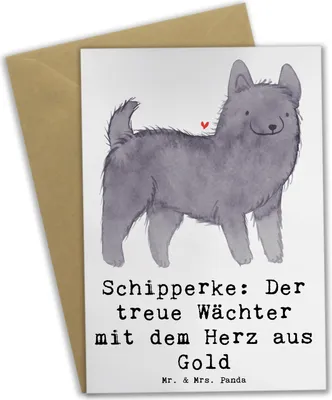 Produktbild von Mr. & Mrs. Panda Glückwunschkarte Schipperke Wächterherz - Weiß - Geschenk, valentinstagskarte, treuer Begleiter, Hunderassen, weihnachtskarten, Hunderasse, Grußkarten