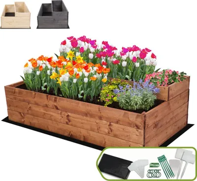 Produktbild von MODO24 Hochbeet Holz, Pflanzkasten, Massivholz, Kiefer, Kräuterbeet, Blumenkasten, Garten, Terrasse, 36x117x63 cm, Braun, ZP07