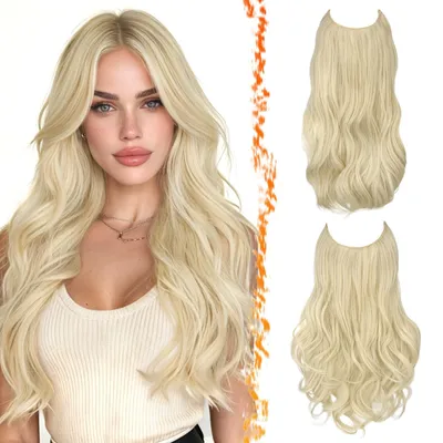 Imagen del producto de 2 extensiones de cabello invisibles color rubio, de 50 cm de largo, para ondas naturales