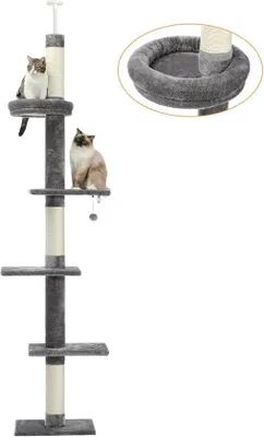 Produktbild von Famanu Katzenbaum Höhenverstellbar Grau - 5-stufiges Kletterzentrum für Kätzchen mit Kratzsäule