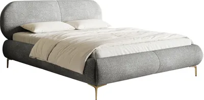 Produktbild von Selsey Ovalle - Doppelbett, Polsterbett mit Bettkasten, Lattenrost, goldenen Metallbeinen, Grau  180 cm