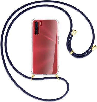 Produktbild von Handykette Backcover-Schutzhülle mit Band (Metall goldfarben) für Oppo A91 / F15 / Reno3 - dunkelblau