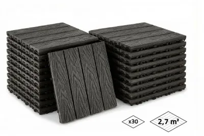 Produktbild von Set mit 30 JURA Verbund-Terrassenfliesen, graue Holzoptik, 30 x 30 cm