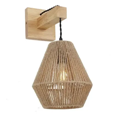 Obrázek produktu pro Nástěnná lampa ze dřeva s jutovým stínidlem – Přírodní boho styl, objímka E27 „ROMEO“