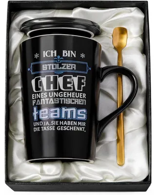 Immagine prodotto di Tazza da caffè a forma di chef, capacità 400 ml, finitura nera opaca, confezione regalo