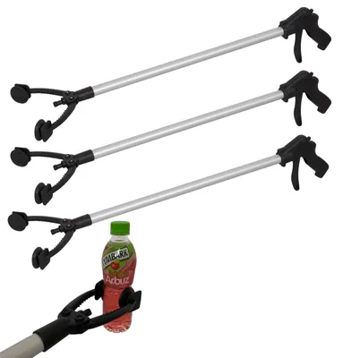 Produktbild von 3 Greifzangen | Müllgreifer | Armverlängerung | Greifhilfe für Senioren | Aluminium | Kunststoff | 88cm | schwarz/silber