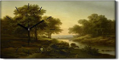 Produktbild von Wandbild Leinwand Bilder Wanduhr 60x30 Malerei Landschaft Fluss Wald Bäume Natur - schwarze Hände