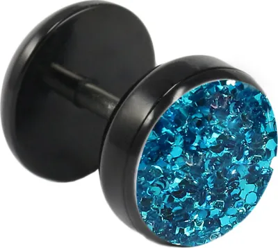 Produktbild von Fake Plug Ohrstecker schwarz Glitterline in verschiedenen Farben und Größen Farbe - Blau Größe - 6 mm