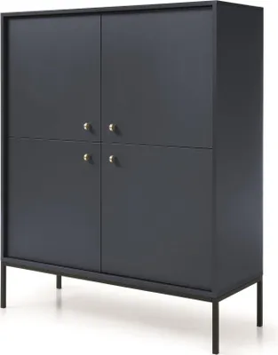 Produktbild von 4-türig Kommode für Wohnzimmer Vintage I Dunkelblau Highboard mit 8 Regalen B 103 x H 125 x T 39 cm Vintage-Stil Halbschrank, Farbe: Dunkelblau, Beinfarbe: Schwarz