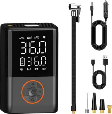 Produktbild von Kabellose elektrische Luftpumpe 150PSI mit LCD-Anzeige, 4000mAh Akku, LED-Licht, Autoabschaltung, für Auto, Motorrad & Fahrrad