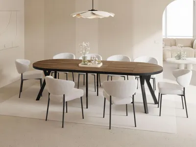 Produktbild von Esstisch Rund Groß XXL Ausziehbar im Loft-Stil – 100 bis 250 cm – Extra Lang Ausziehtisch mit Schwarzen Holzbeinen, Industrieller Tisch für 5-14 Personen – Eiche Dunkelbraun Rustikal