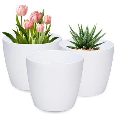Produktbild von Omgoods – Set aus 3 weißen Blumentöpfen, 21/25/30 cm, geeignet für große und kleine Pflanzen