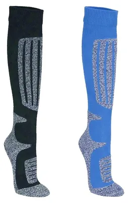 Produktbild von Skisocken Uni 2er Pack – Thermo Skistrümpfe lang und gepolstert für Damen und Herren – Atmungsaktive Wintersocken      , Farbe:Schwarz, Größe Socken & Strumpfhosen Erwachsene:39-42