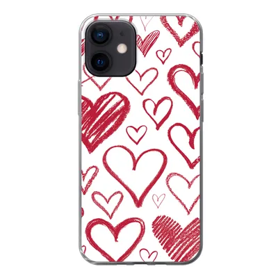 Produktbild von MuchoWow® Handyhülle Schutzhülle Hülle für iPhone 12 Eine Illustration mit mehreren Herzen auf weißem Hintergrund Silikon Softcase Handy Hülle - Schutzhülle