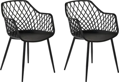 Produktbild von BELIANI Esszimmerstuhl 2er Set Schwarz Kunststoff mit Metallgestell Rauten-Design Hohen Armlehnen Modern Schlicht Wohnzimmer Esszimmer Flur Diele
