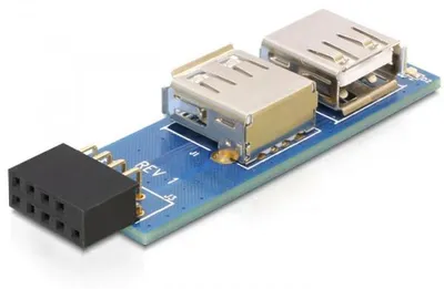 Obrázok produktu pre DeLOCK 9-pin 2.54 mm/2 x USB 2.0, 1 x 9-pin 2.54 mm, 2 x USB 2.0-A, Čierna, Modrá, Strieborná