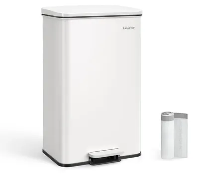 Immagine prodotto di Contenitore per rifiuti in acciaio bianco con coperchio – 40 litri – 34,8 x 32,1 x 55,7 cm – include 15 sacchetti