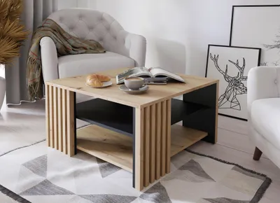 Image de Table basse « Cardigan » en chêne Artisan / noir - 80 x 45 x 80 cm (L x H x P)
