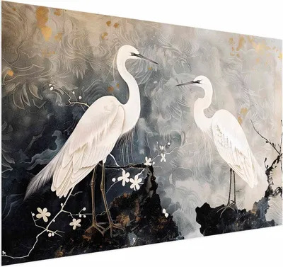Produktbild von Posterpapier Poster - Herons and Cherry Blossom - oriental-style illustration depicting birds 60x40 cm Tiere g-H-10115-ao-a
