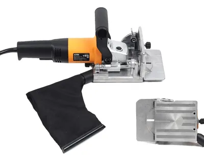 Zdjęcie produktu dla Maszyna do laminowania drewna, 760 W, 11600 obr./min, regulowany kąt nachylenia 0-90°, regulacja głębokości 0-18 mm, regulacja wysokości 0-22 mm