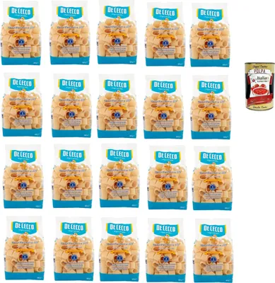 Produktbild von De Cecco Le Specialità Mezzi Paccheri N°225, 100% Italienisch Pasta Nudeln 20x 500g + Italian Gourmet Polpa 400g