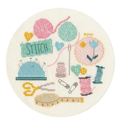 Produktbild von Auslaufmodell Bothy Threads Kreuzstich Set "Sticken", Zählmuster, XJH8P, Diam. 17,5cm