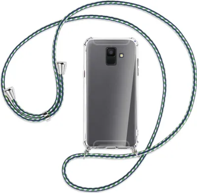 Produktbild von Handykette Backcover-Schutzhülle mit Band (Metall silberfarben) für Samsung Galaxy A6 2018 - grün/blau/weiß